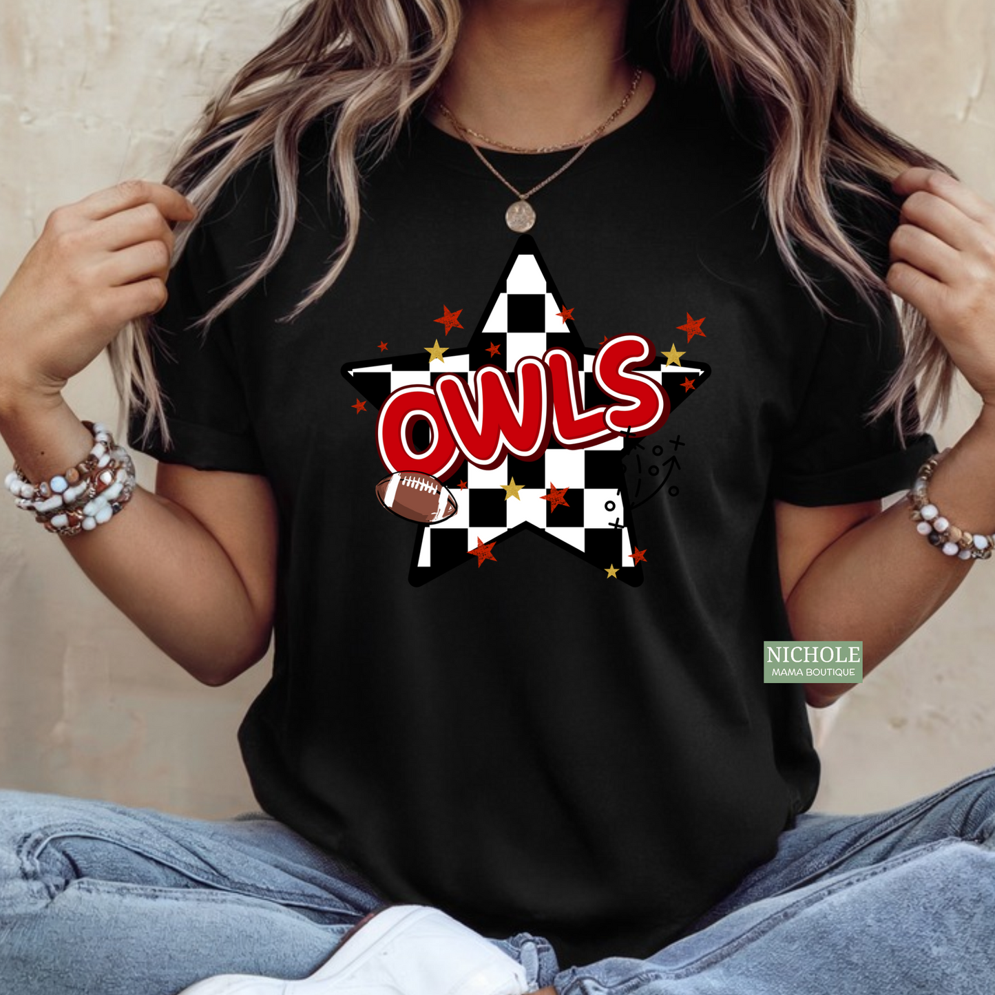 OWLS ON STAR TEE
