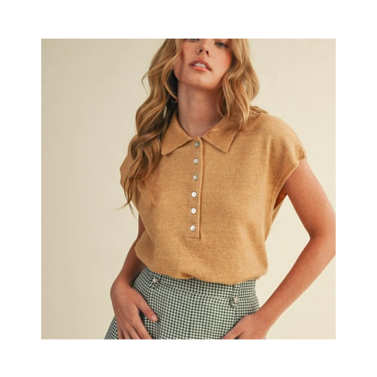TAUPE COLLARED SWEATER