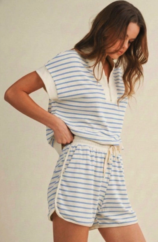 BLUE STRIPPED SHORT SET