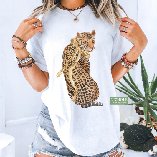 LEOPARD WITH BOW TEE
