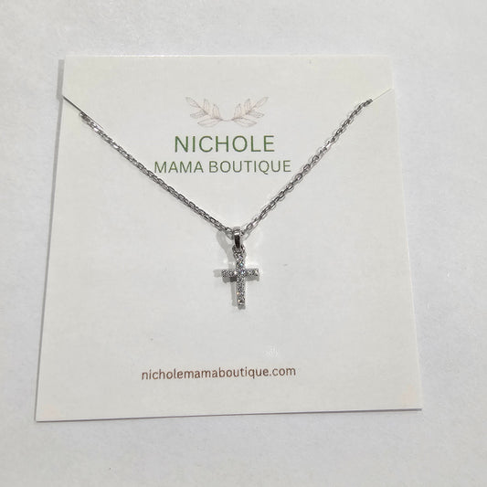 TINY CROSS WITH STONES NECKLACE