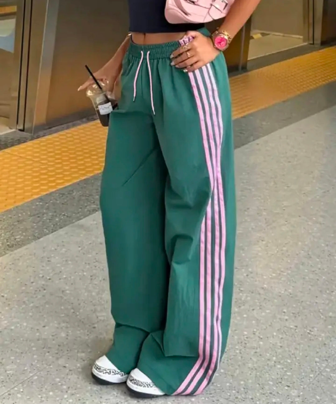 GREEN/PINK STRIPES PANTS