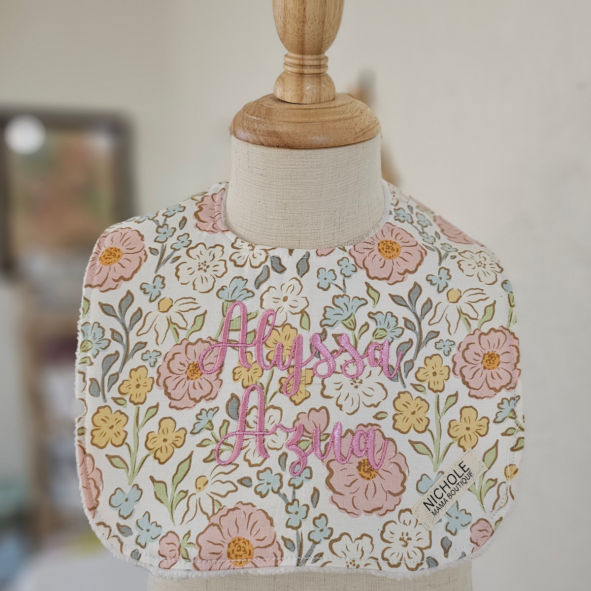 FLORAL BIB WITH CUSTOM NAME