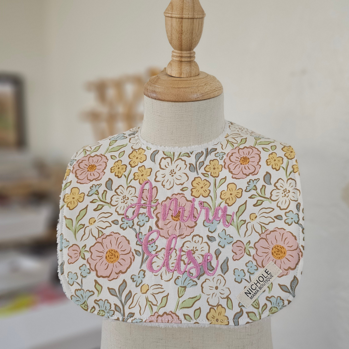 FLORAL BIB WITH CUSTOM NAME
