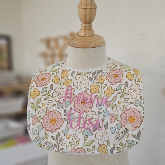 FLORAL BIB WITH CUSTOM NAME
