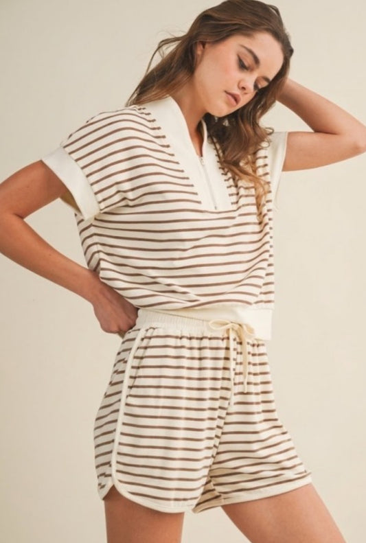 MOCHA STRIPED SHORT SET